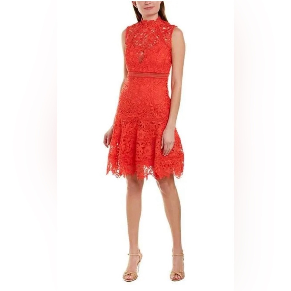 Bardot Drop Waist Midi Lace Dress Poppy Red, size 8 / uk 12